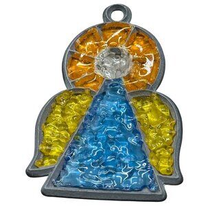 Stained Glass Angel Christmas Ornament With Loop Multicolored Used READ